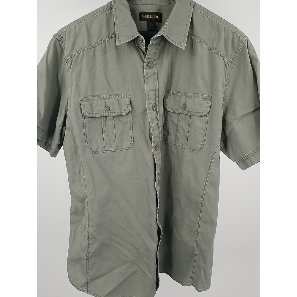 Helix Short Sleeve Mens Green XL Button Up Athletic Fit Preppy Casual Shirt